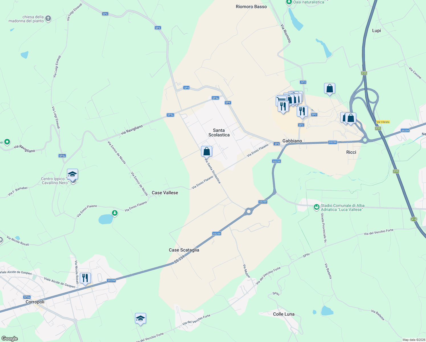map of restaurants, bars, coffee shops, grocery stores, and more near 471 Via Santa Scolastica in Provincia di Teramo