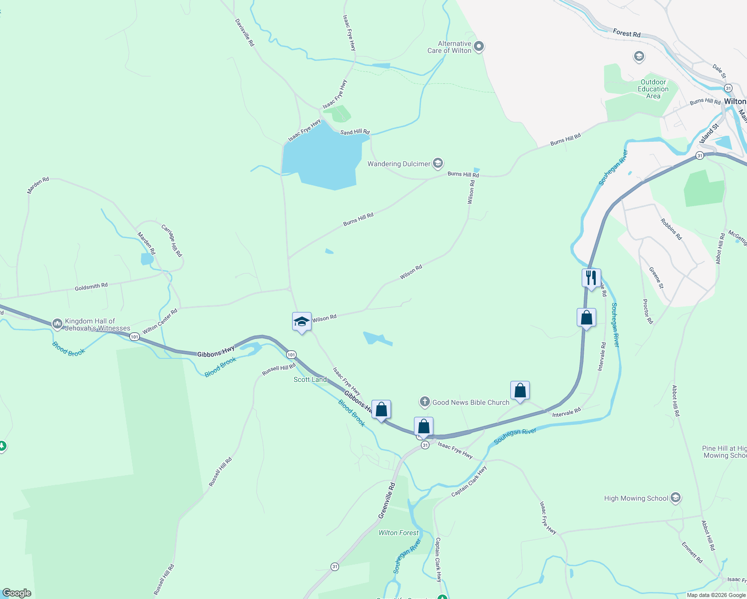 map of restaurants, bars, coffee shops, grocery stores, and more near 200 Wilson Rd in Wilton