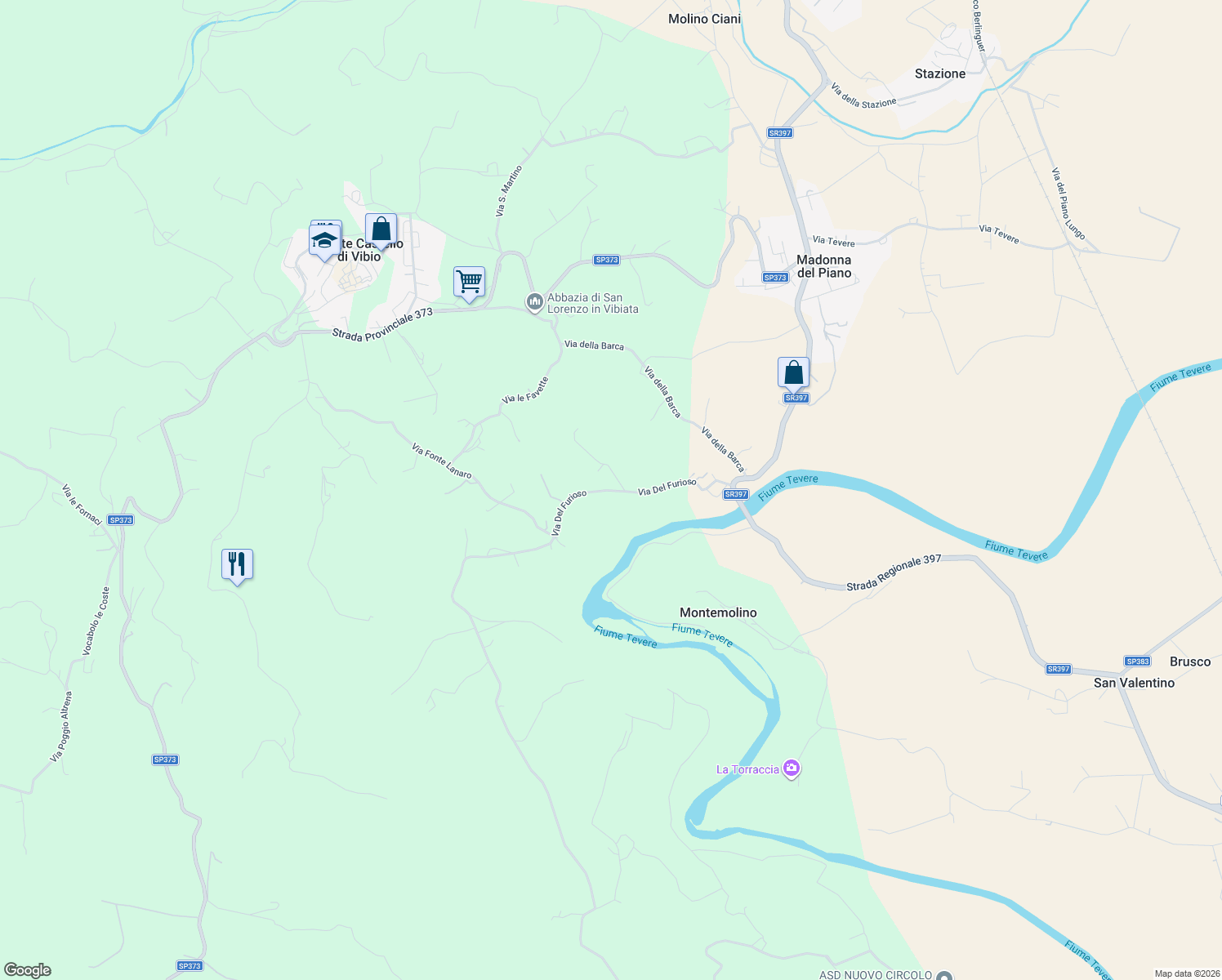 map of restaurants, bars, coffee shops, grocery stores, and more near 1 Via della Peschiera in Provincia di Perugia