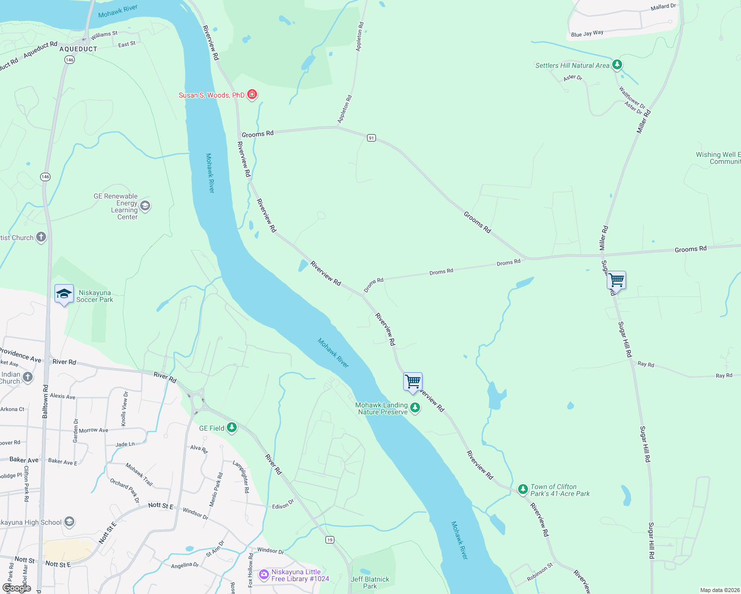 map of restaurants, bars, coffee shops, grocery stores, and more near 707 Riverview Road in Rexford