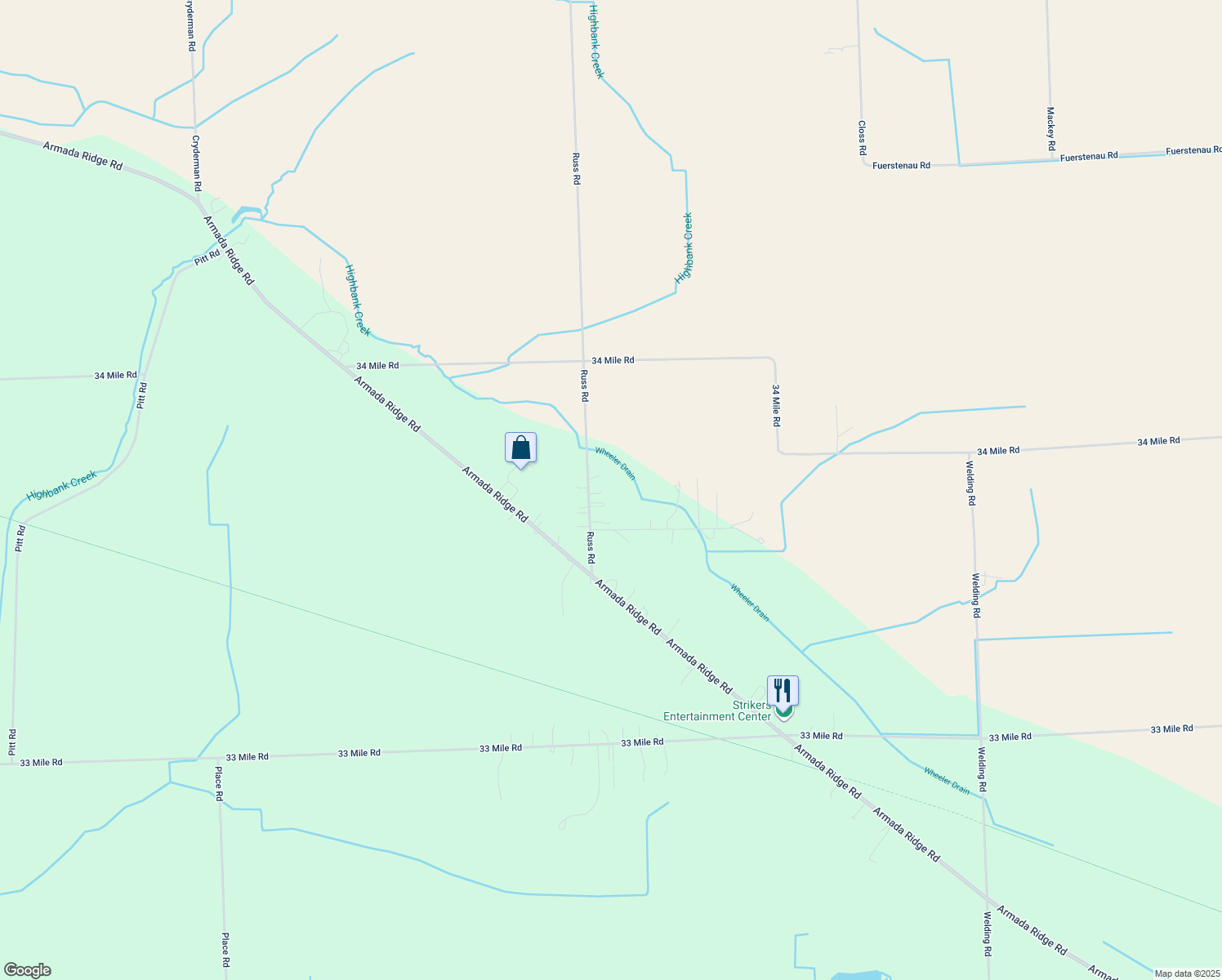 map of restaurants, bars, coffee shops, grocery stores, and more near 72340 Russ Rd in Richmond