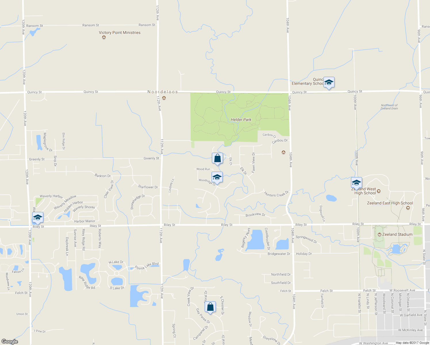 map of restaurants, bars, coffee shops, grocery stores, and more near 3510 Sage Creek Drive in Zeeland