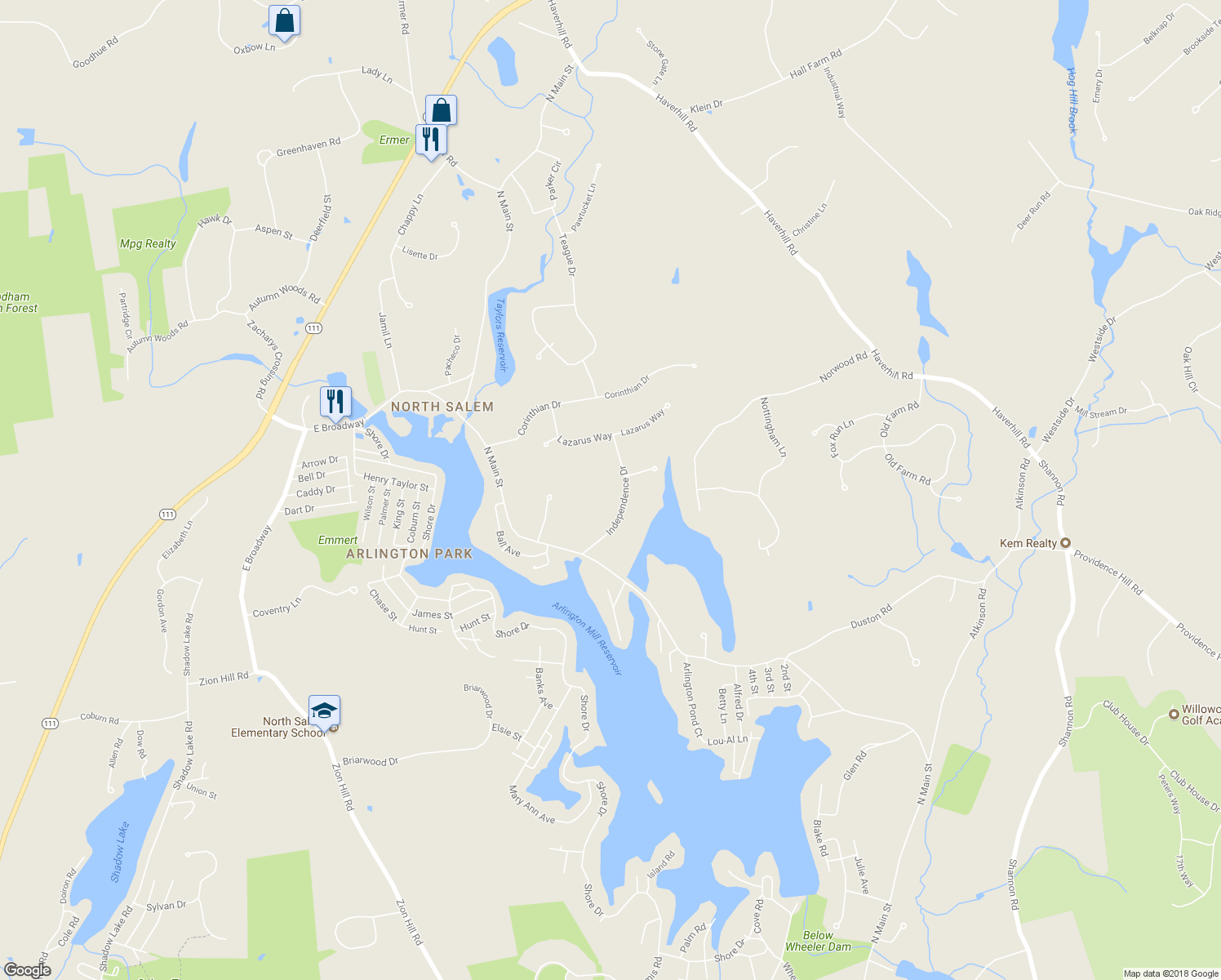 map of restaurants, bars, coffee shops, grocery stores, and more near 11 Independence Drive in Salem