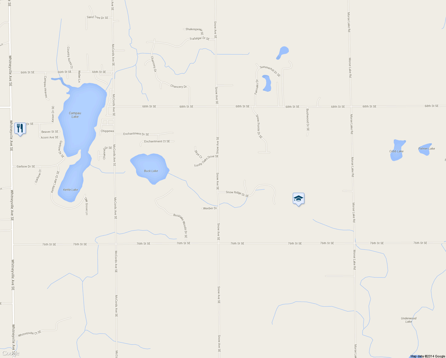 map of restaurants, bars, coffee shops, grocery stores, and more near 7224 Snow Avenue Southeast in Alto