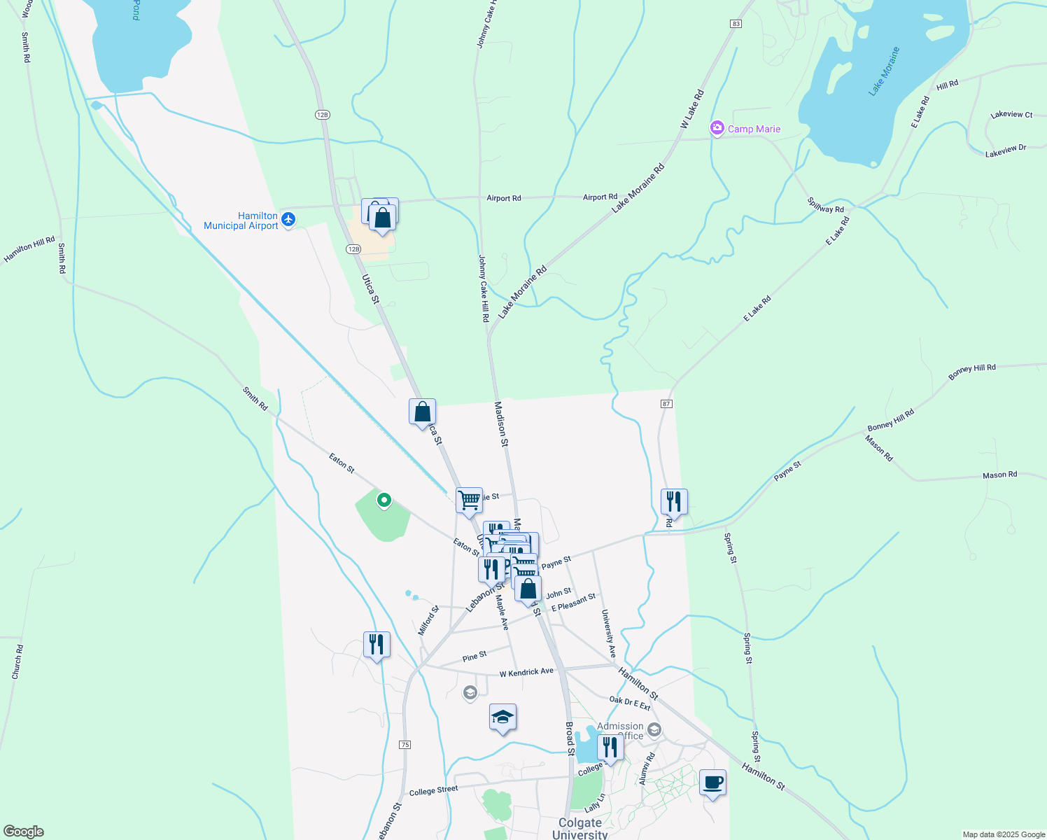 map of restaurants, bars, coffee shops, grocery stores, and more near 72 Madison Street in Hamilton