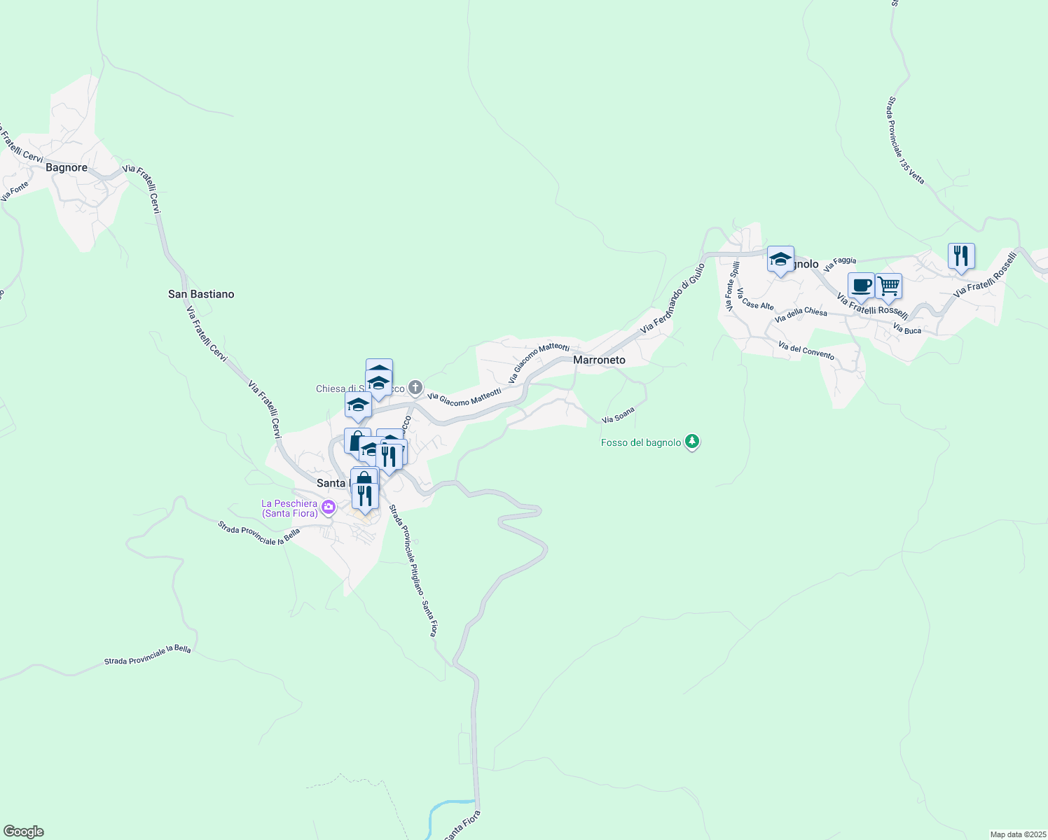 map of restaurants, bars, coffee shops, grocery stores, and more near 8 Via Case Raspini in Santa Fiora