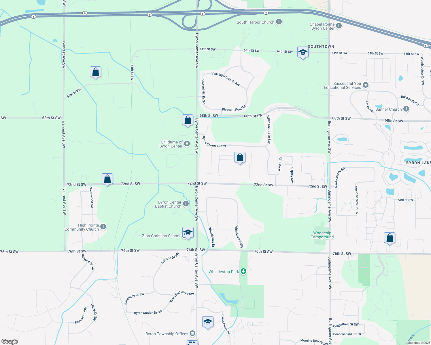 map of restaurants, bars, coffee shops, grocery stores, and more near 7150 Kelly Lee Drive Southwest in Byron Center
