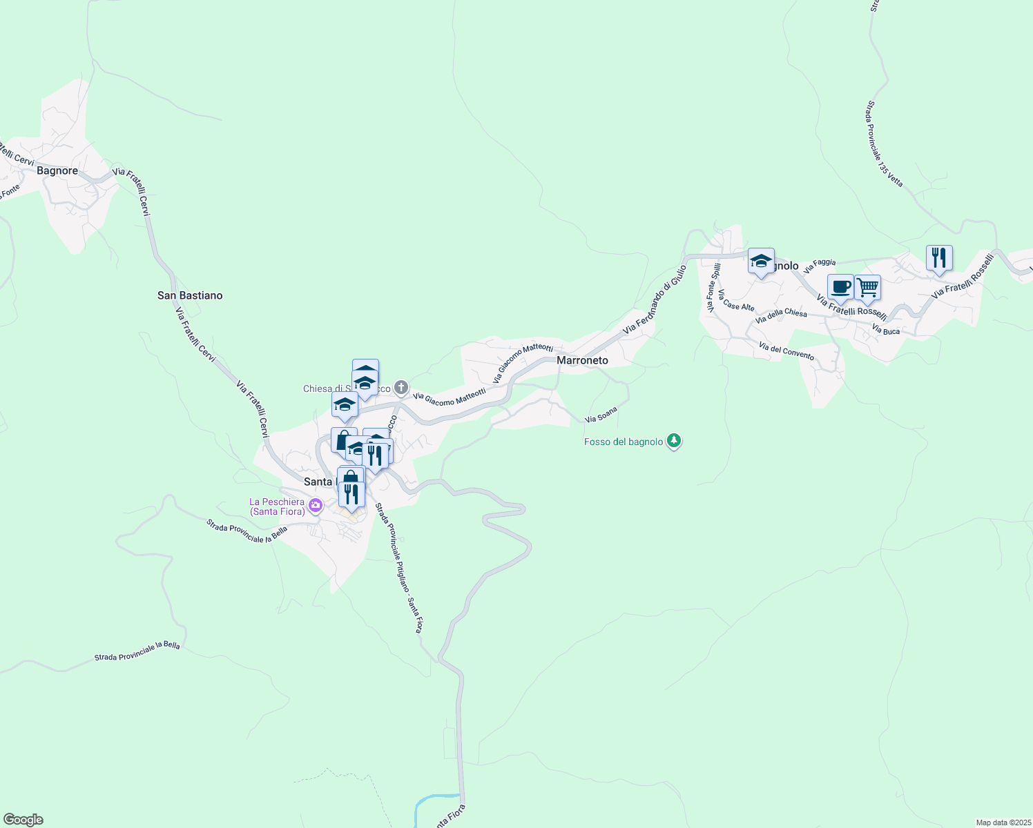 map of restaurants, bars, coffee shops, grocery stores, and more near 8 Via Case Raspini in Santa Fiora