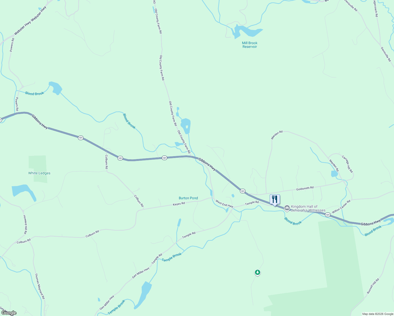 map of restaurants, bars, coffee shops, grocery stores, and more near 1101 Gibbons Hwy in Wilton