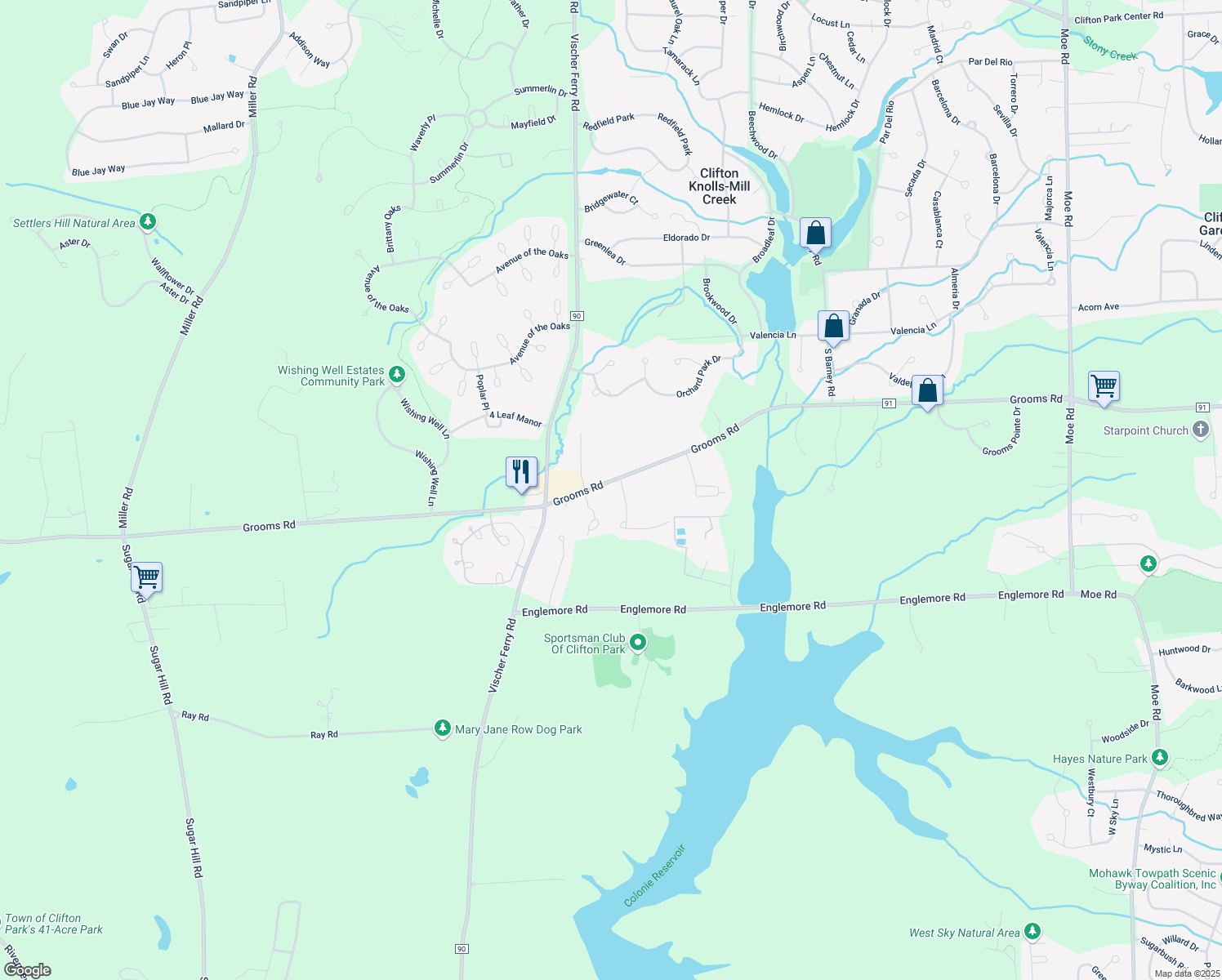 map of restaurants, bars, coffee shops, grocery stores, and more near 628 Grooms Road in Saratoga County