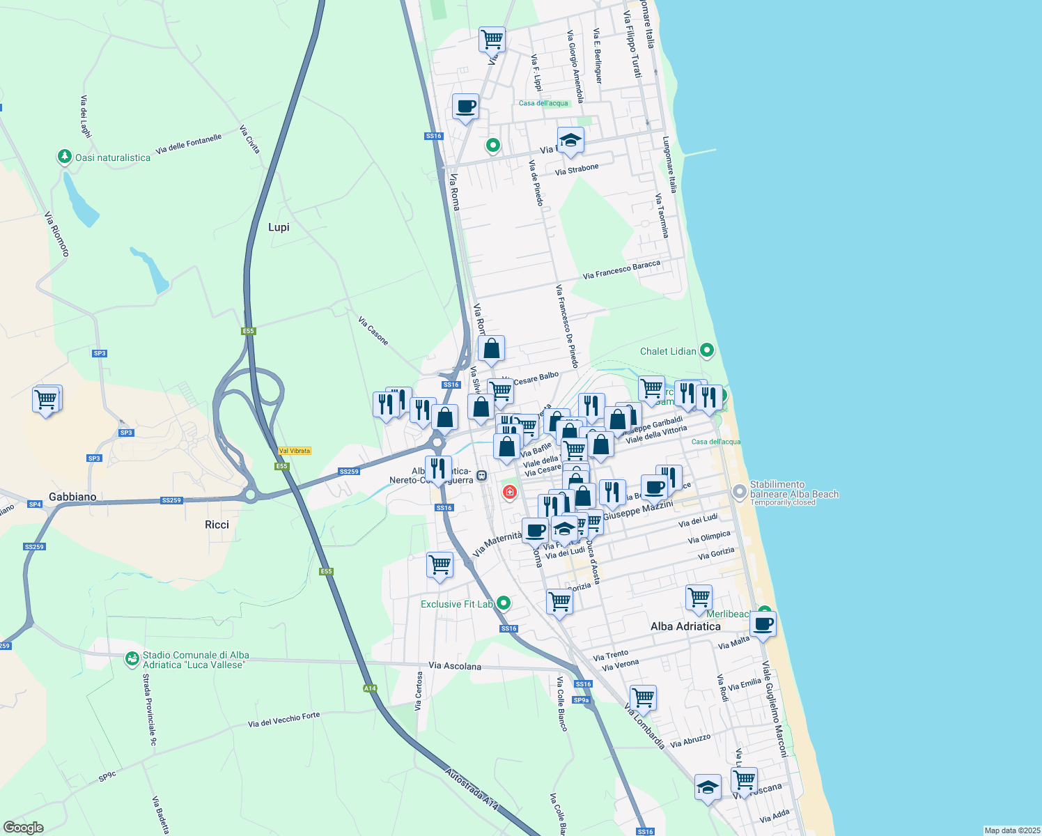 map of restaurants, bars, coffee shops, grocery stores, and more near 9 Via Magenta in Villa Rosa