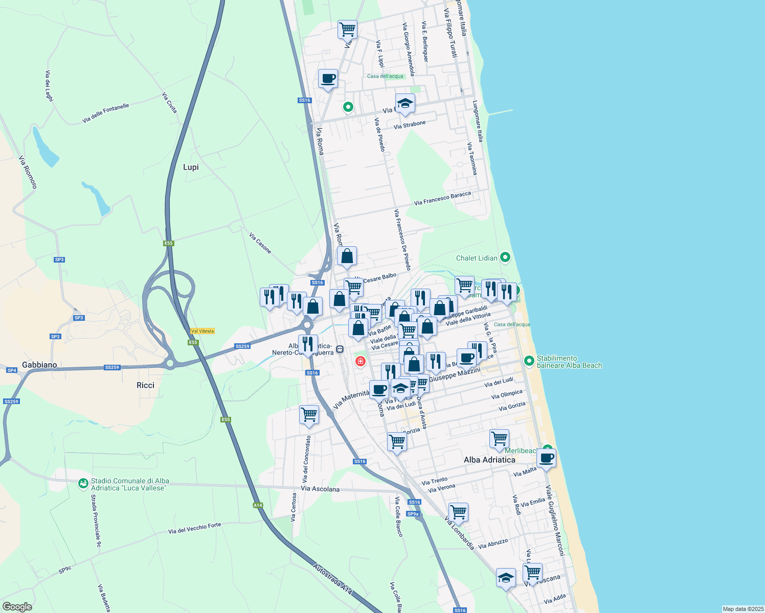 map of restaurants, bars, coffee shops, grocery stores, and more near 6 Via Magenta in Villa Rosa