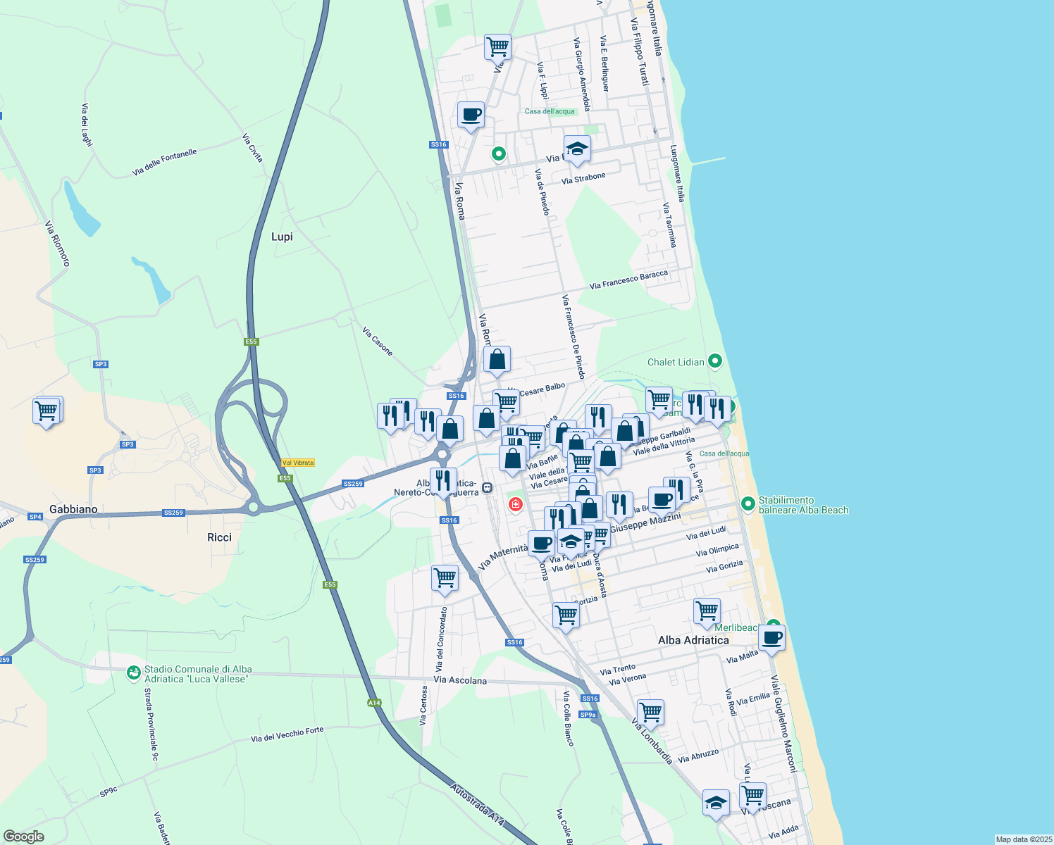 map of restaurants, bars, coffee shops, grocery stores, and more near 6 Via Magenta in Villa Rosa
