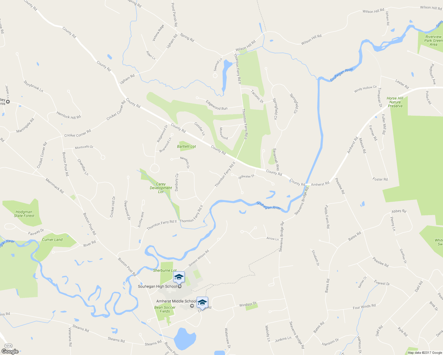 map of restaurants, bars, coffee shops, grocery stores, and more near 5 Mayhew Drive in Amherst