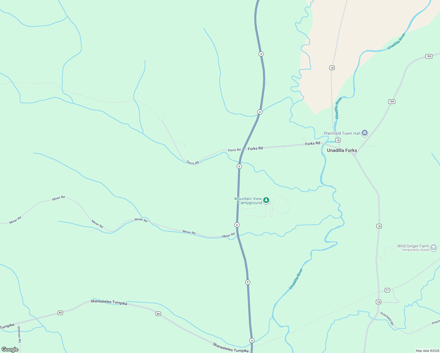 map of restaurants, bars, coffee shops, grocery stores, and more near 2629 New York 8 in West Winfield