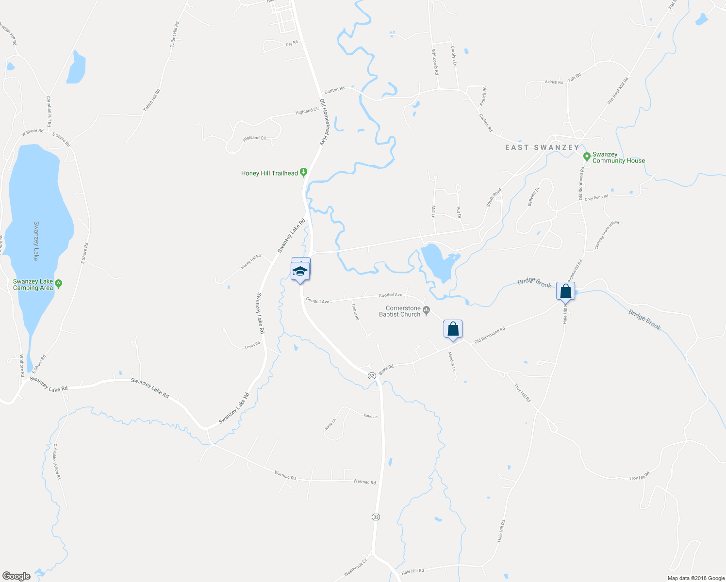 map of restaurants, bars, coffee shops, grocery stores, and more near 62 Goodell Avenue in Swanzey