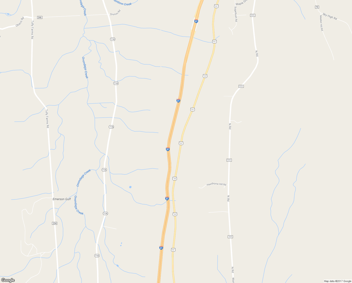 map of restaurants, bars, coffee shops, grocery stores, and more near 1447 U.S. 11 in Tully