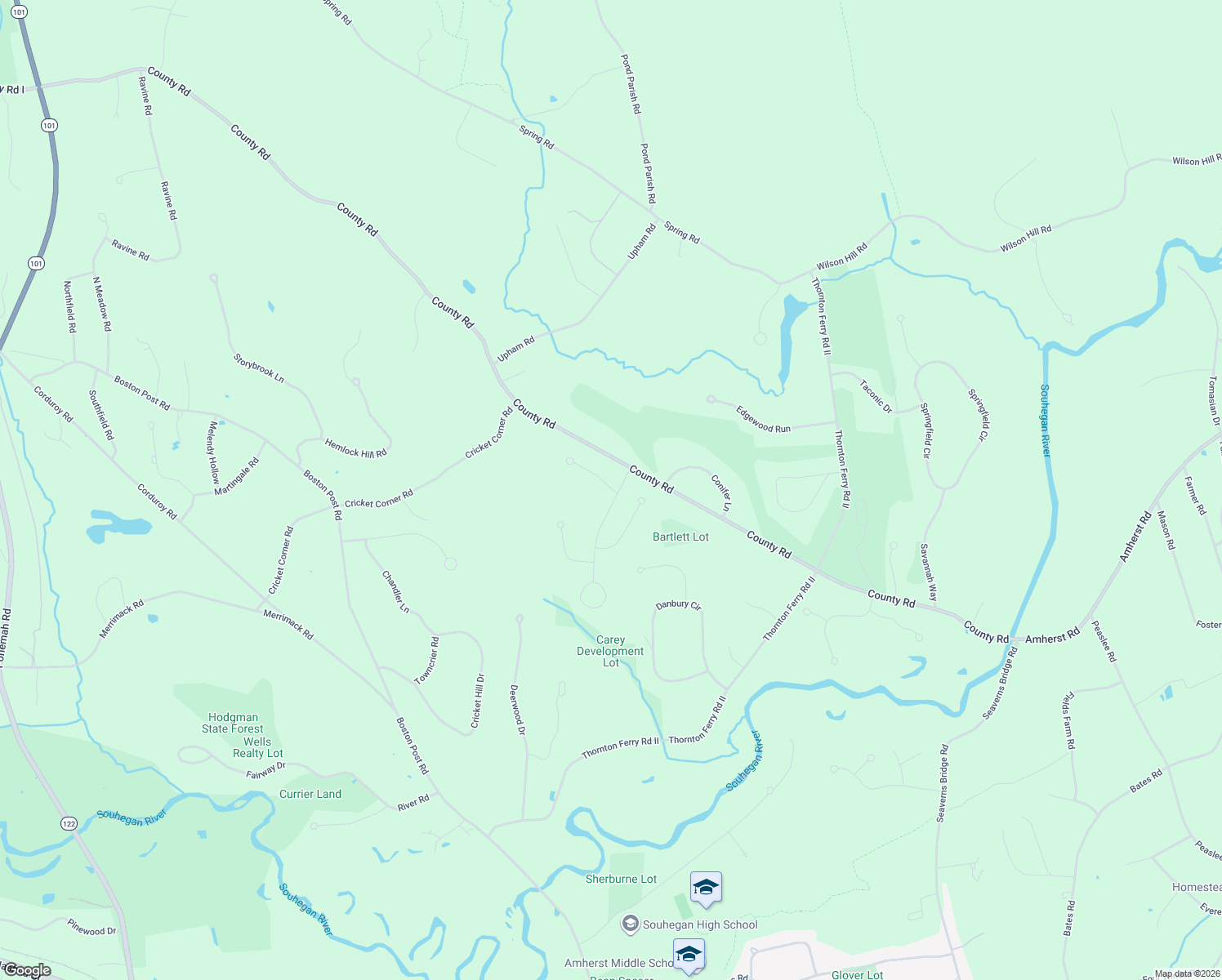 map of restaurants, bars, coffee shops, grocery stores, and more near 13 Fernwood Lane in Amherst