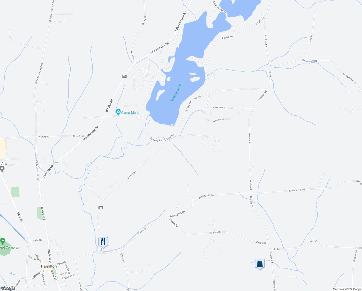 map of restaurants, bars, coffee shops, grocery stores, and more near 7220 Butternut Lane in Hamilton