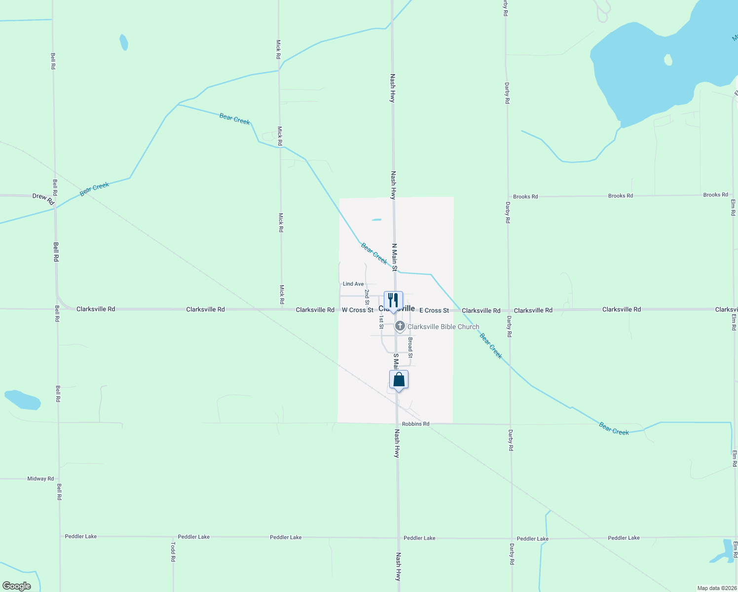 map of restaurants, bars, coffee shops, grocery stores, and more near 261 West Ferney's Avenue in Clarksville