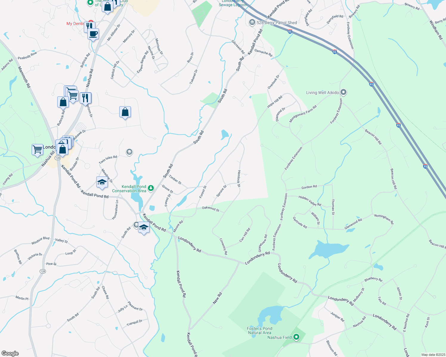 map of restaurants, bars, coffee shops, grocery stores, and more near 3 Arrowhead Drive in Londonderry