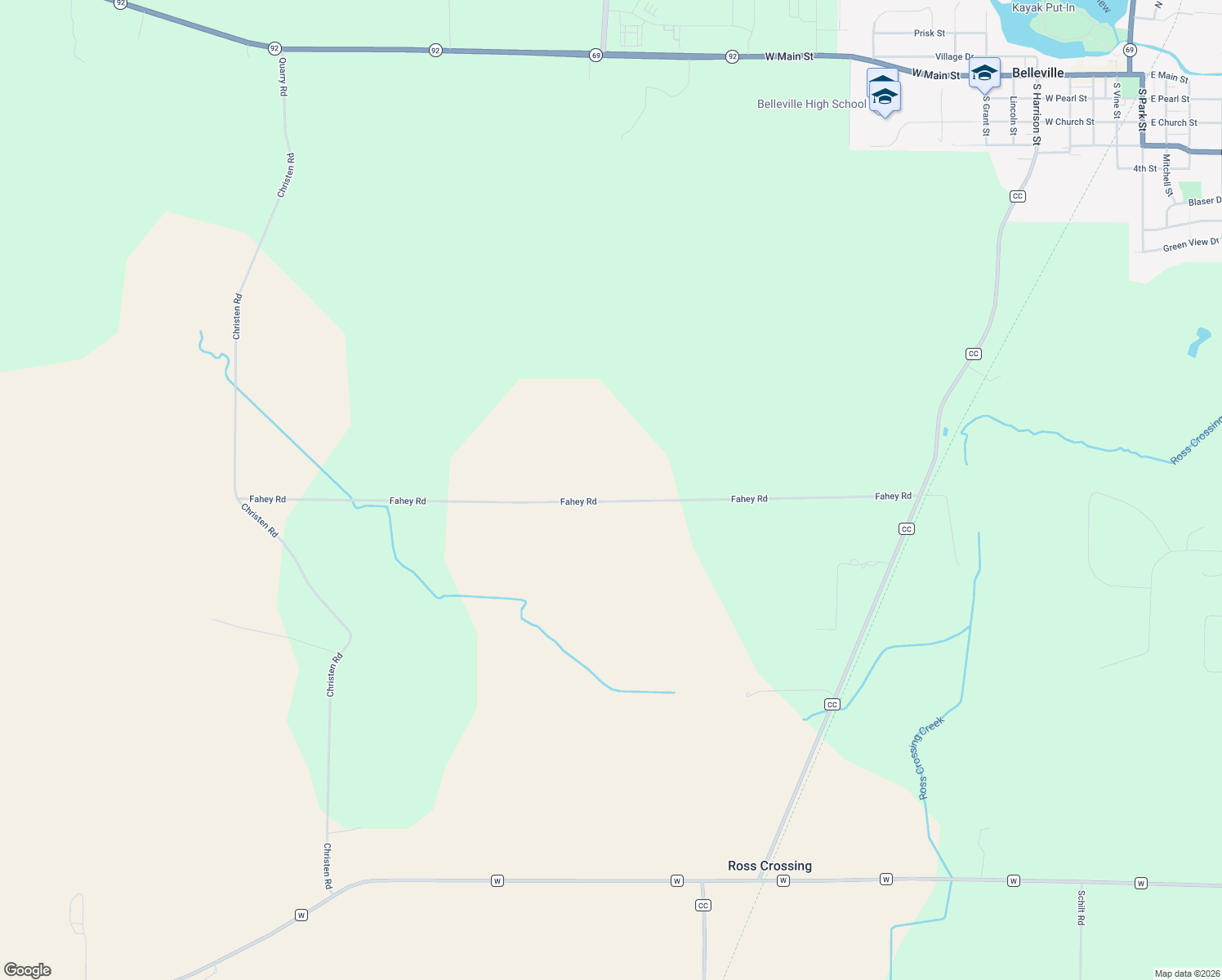 map of restaurants, bars, coffee shops, grocery stores, and more near W4004 Fahey Rd in Belleville