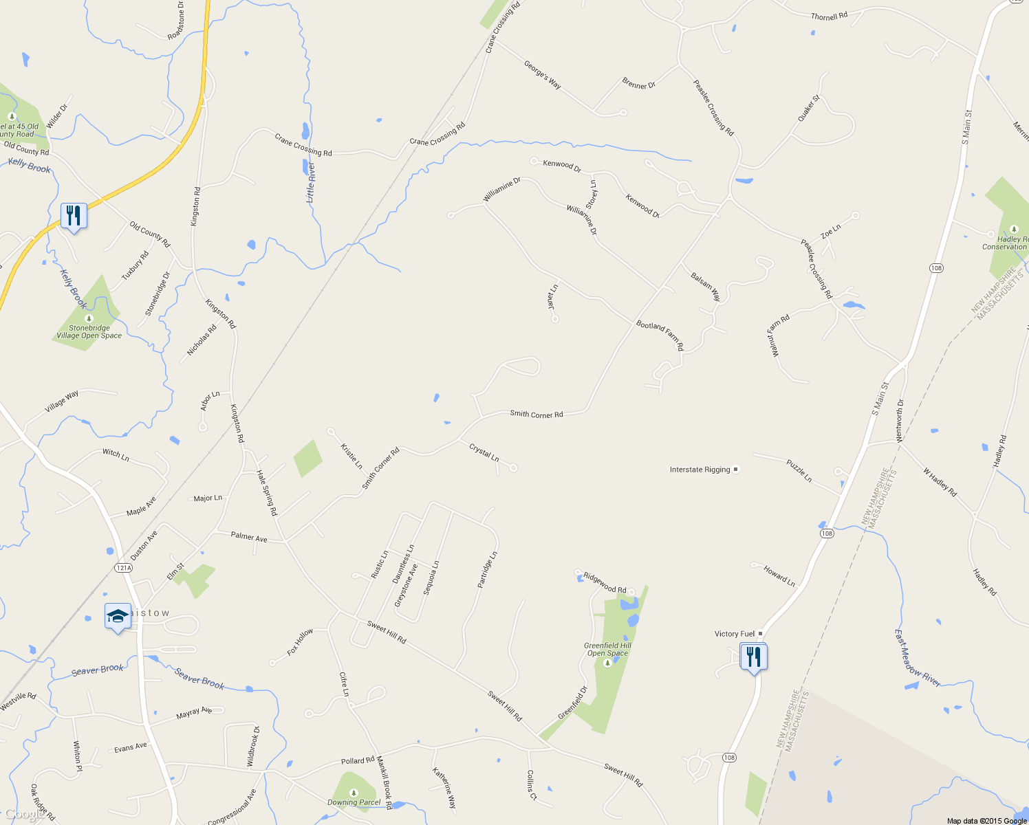 map of restaurants, bars, coffee shops, grocery stores, and more near 71 Smith Corner Rd in Newton