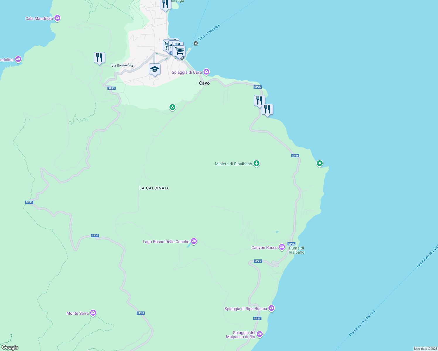 map of restaurants, bars, coffee shops, grocery stores, and more near 6 Via Bivio Boni Cavo in Portoferraio