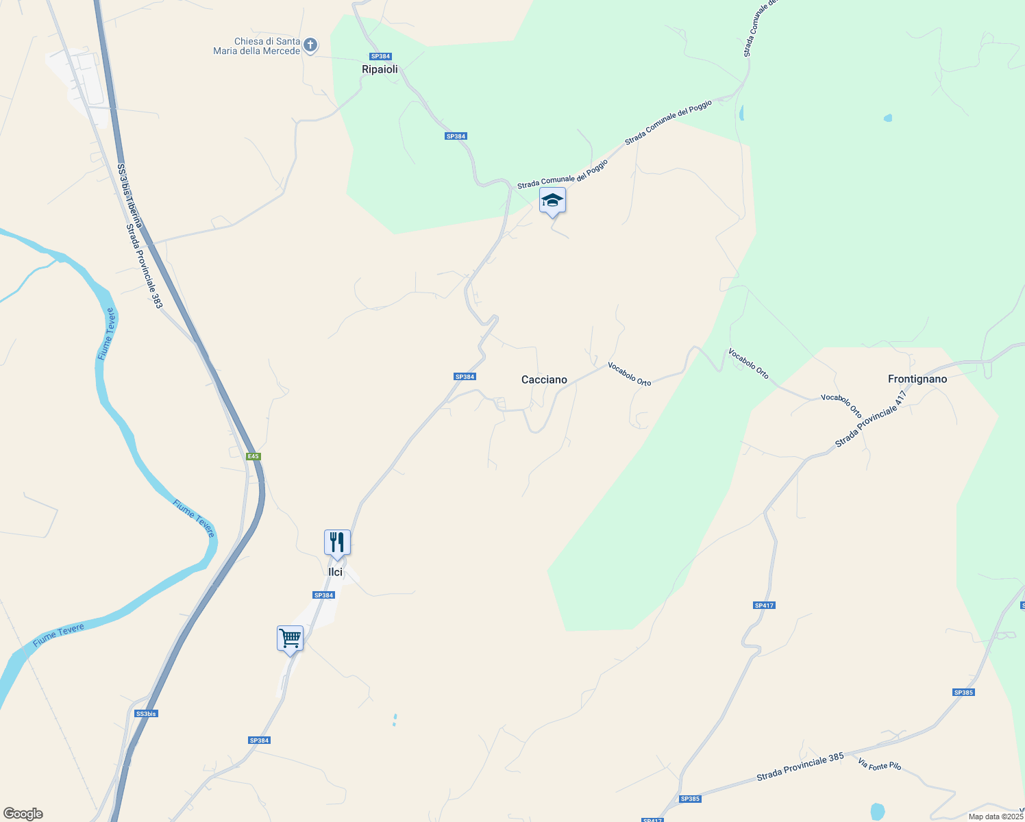 map of restaurants, bars, coffee shops, grocery stores, and more near 3 Località Cacciano in Provincia di Perugia