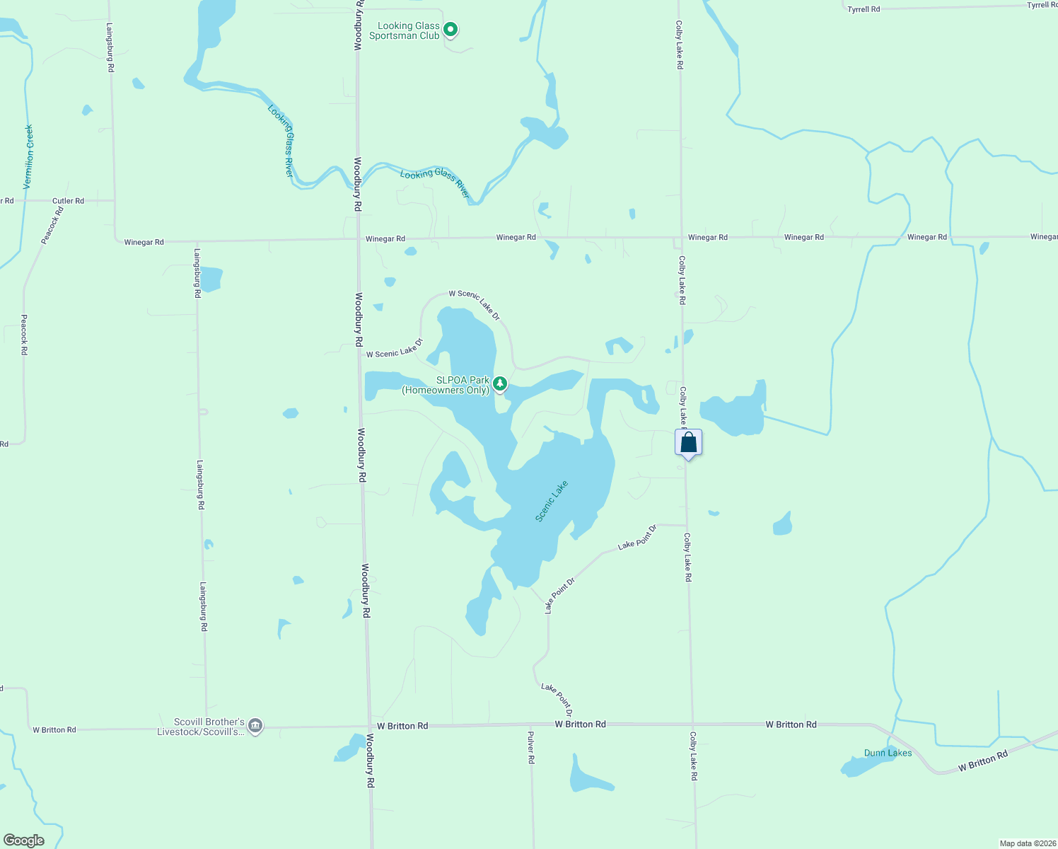 map of restaurants, bars, coffee shops, grocery stores, and more near 10082 Oak Island Drive in Laingsburg