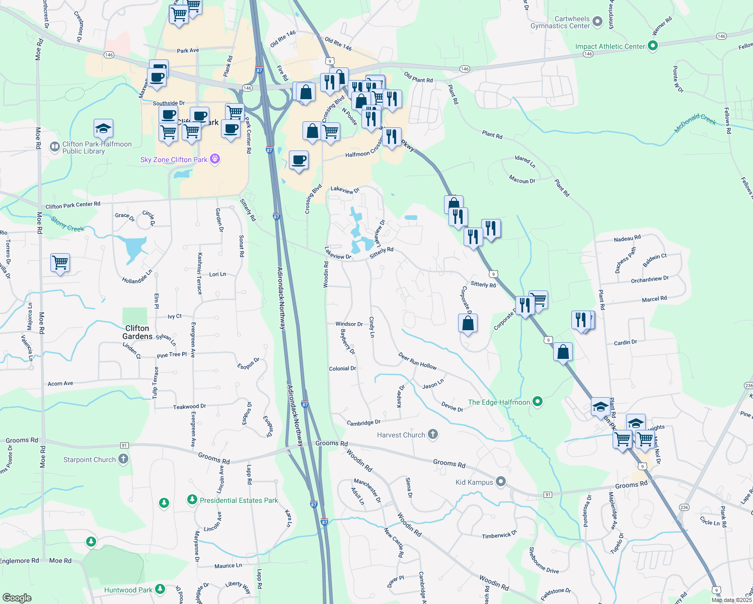 map of restaurants, bars, coffee shops, grocery stores, and more near 2 Deer Run Hollow in Saratoga County