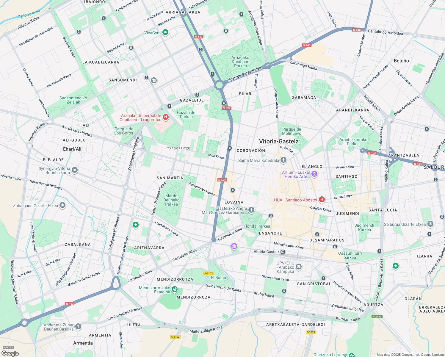 map of restaurants, bars, coffee shops, grocery stores, and more near Avenida Gasteiz in Vitoria-Gasteiz