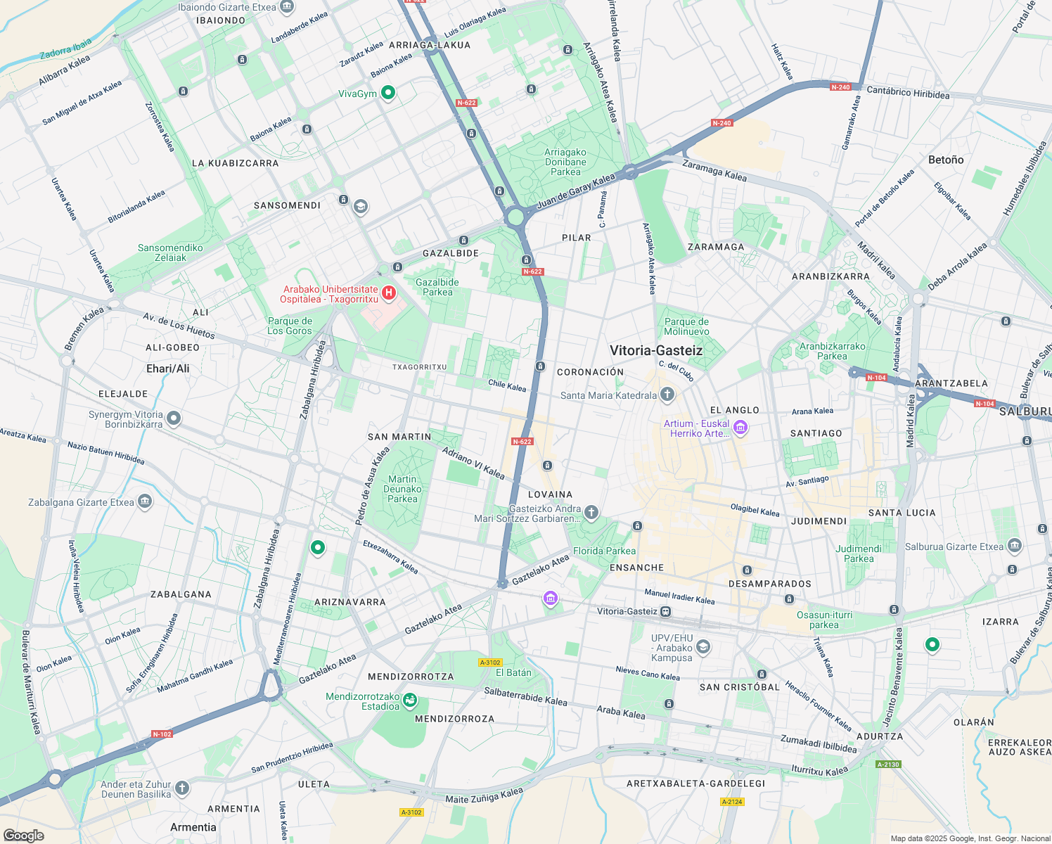 map of restaurants, bars, coffee shops, grocery stores, and more near Avenida Gasteiz in Vitoria-Gasteiz