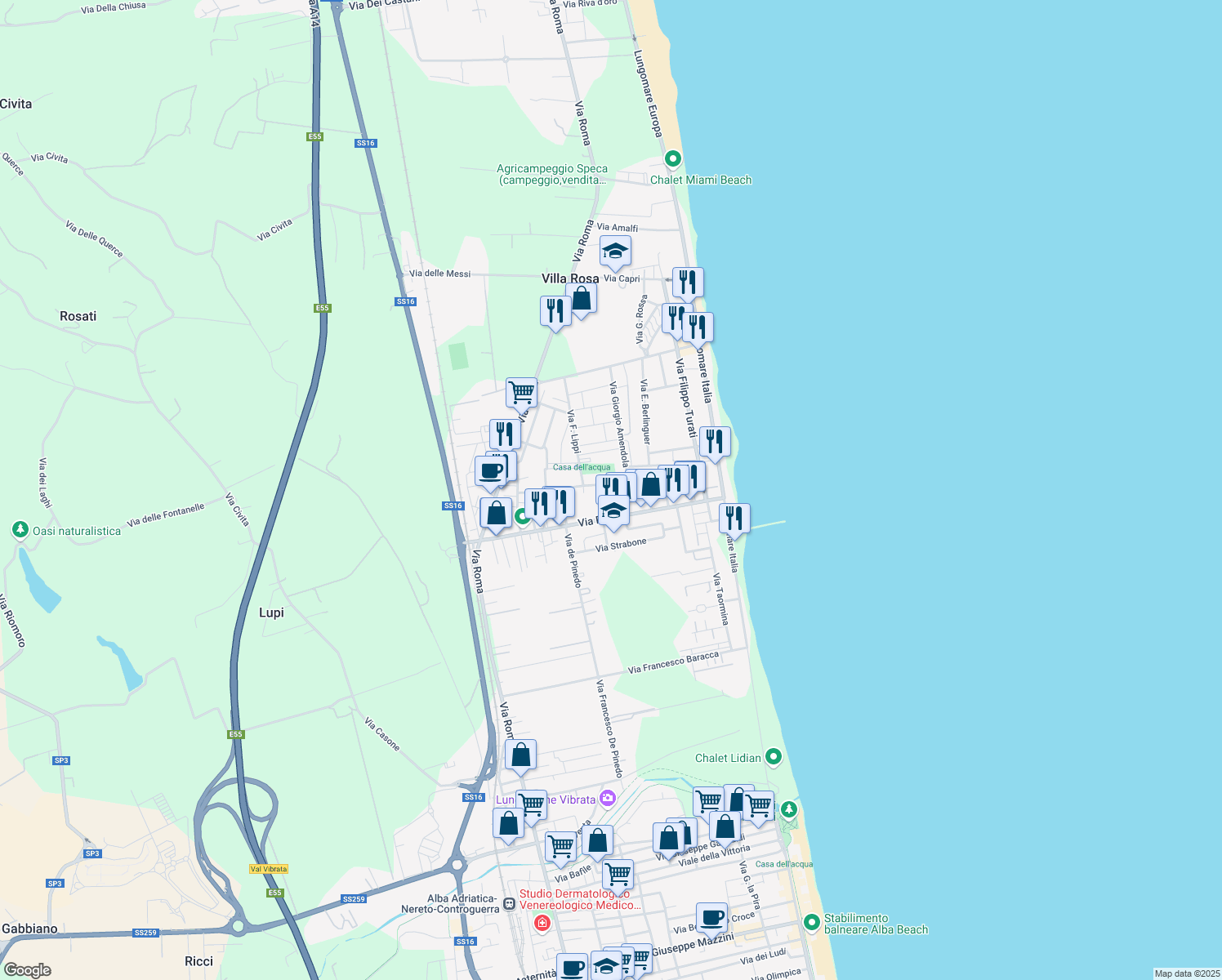 map of restaurants, bars, coffee shops, grocery stores, and more near 4 Via di Giesi in Villa Rosa