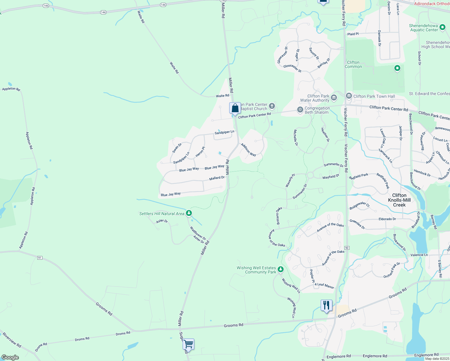 map of restaurants, bars, coffee shops, grocery stores, and more near 2 Mallard Dr in Rexford