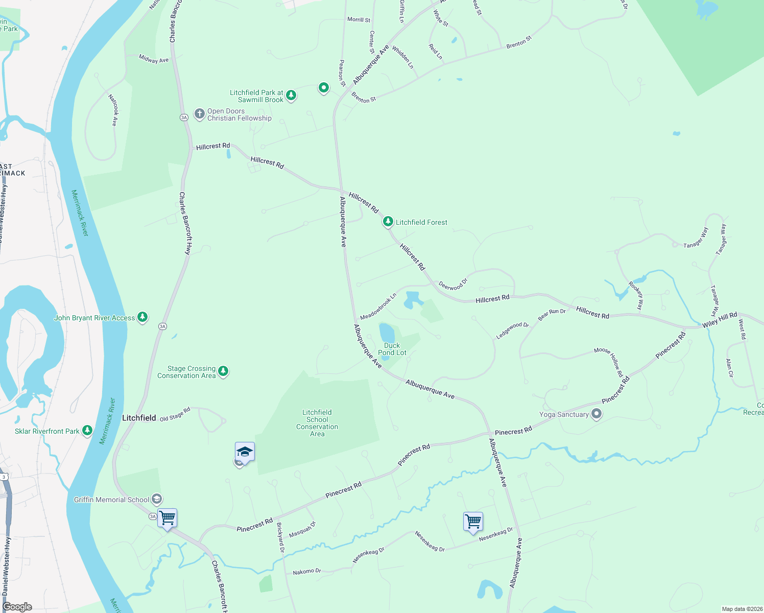 map of restaurants, bars, coffee shops, grocery stores, and more near 20 Meadowbrook Lane in Litchfield