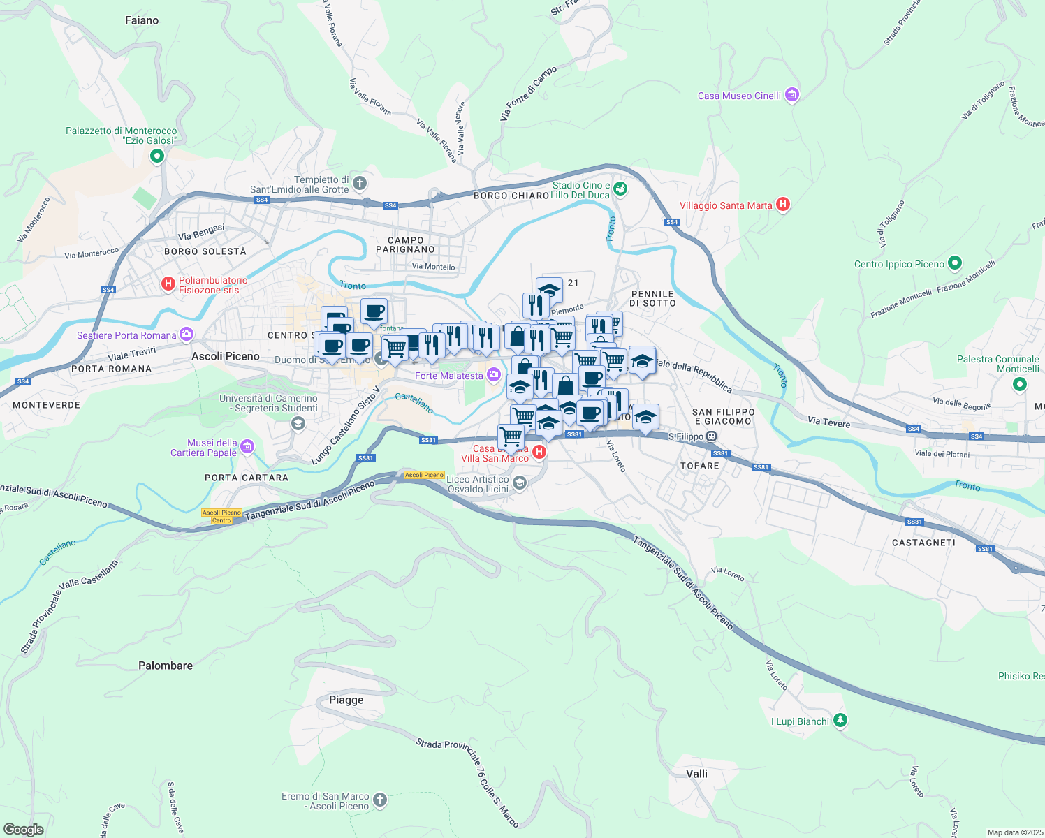 map of restaurants, bars, coffee shops, grocery stores, and more near 2 Via Mari Erasmo in Ascoli Piceno