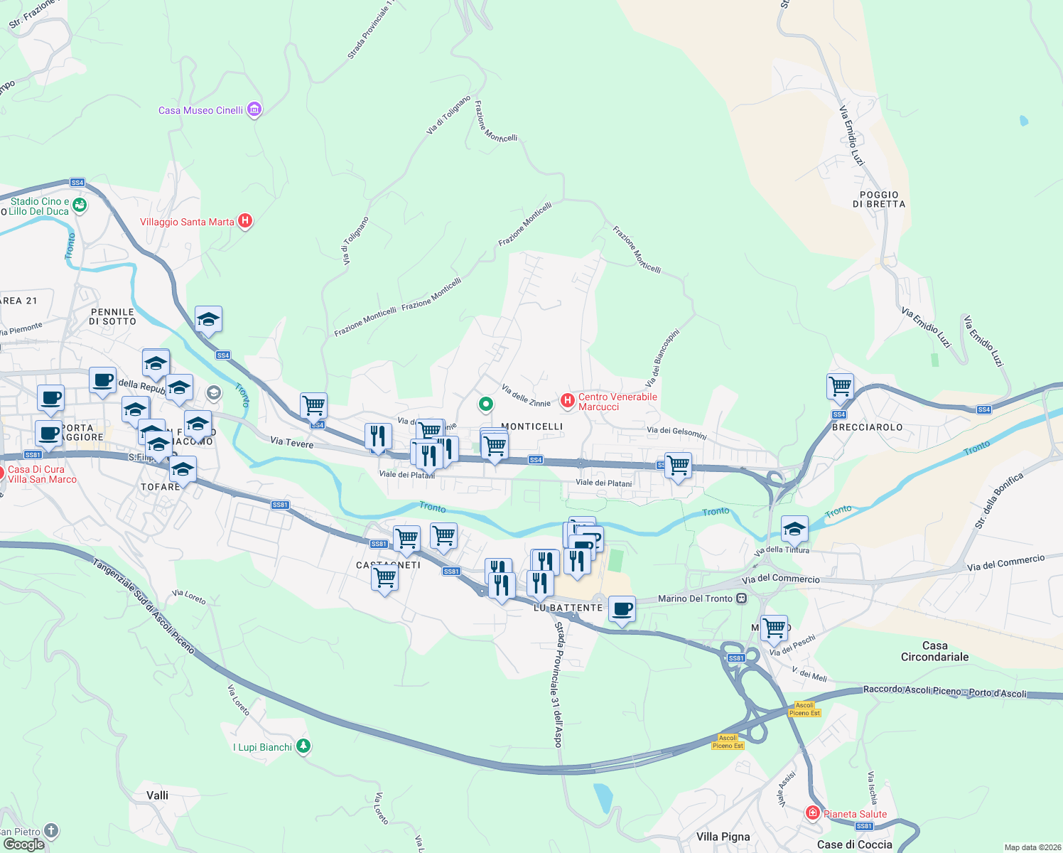 map of restaurants, bars, coffee shops, grocery stores, and more near in Ascoli Piceno