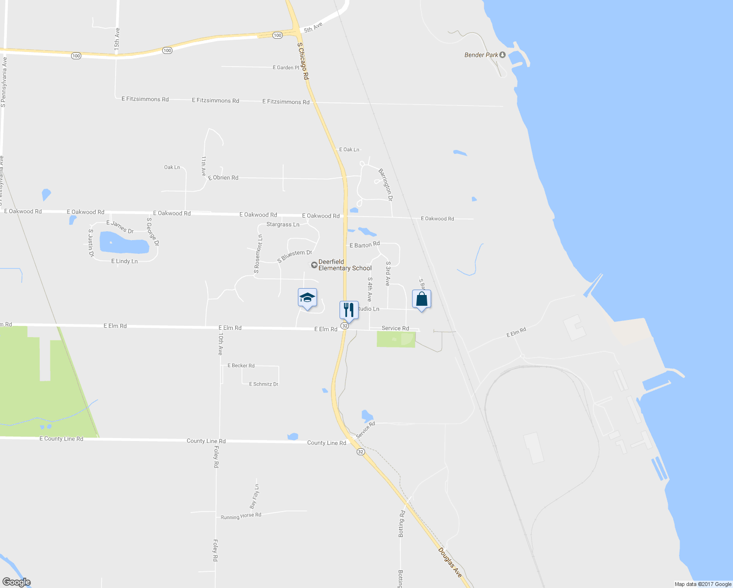 map of restaurants, bars, coffee shops, grocery stores, and more near 10563 South 4th Avenue in Oak Creek