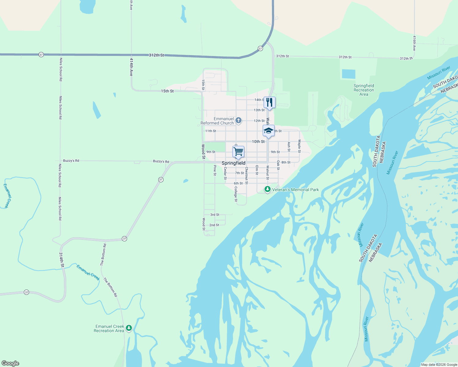 map of restaurants, bars, coffee shops, grocery stores, and more near 989 6th St in Springfield