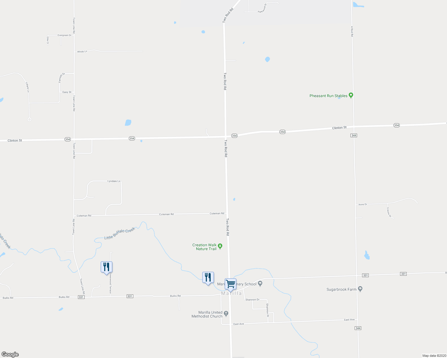 map of restaurants, bars, coffee shops, grocery stores, and more near 922 Two Rod Road in Erie County