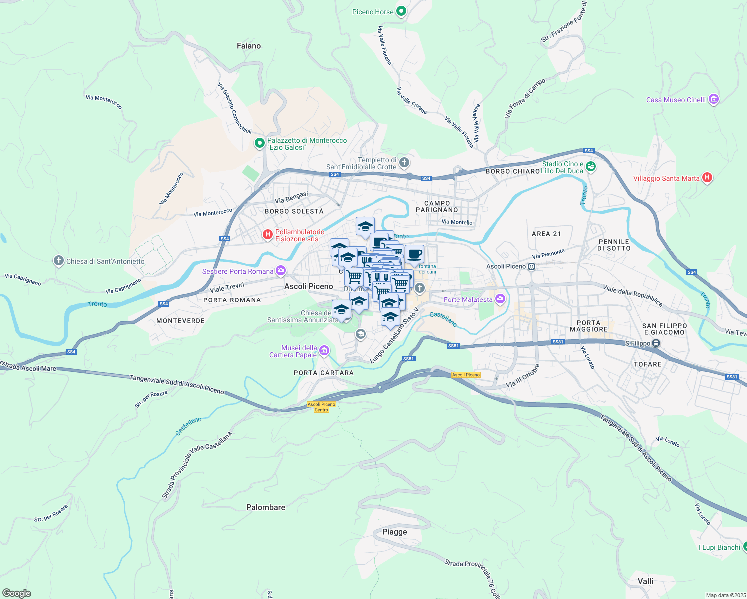 map of restaurants, bars, coffee shops, grocery stores, and more near in Ascoli Piceno
