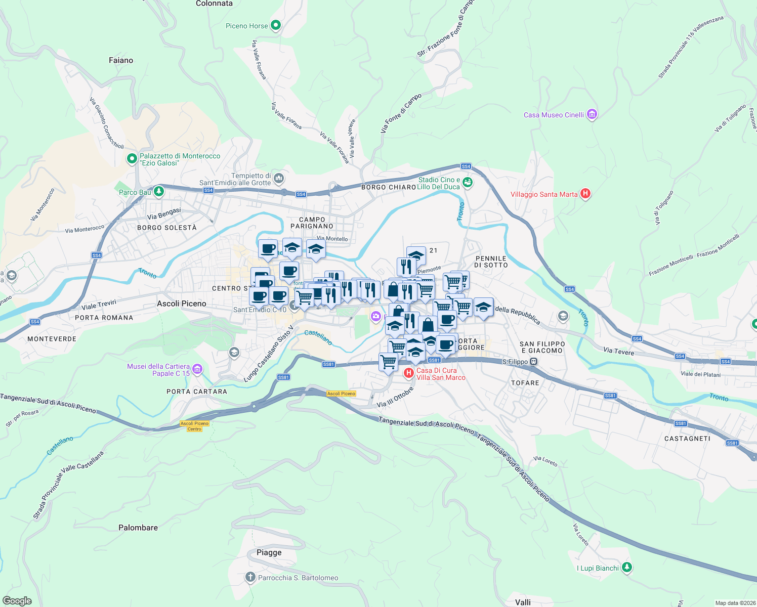 map of restaurants, bars, coffee shops, grocery stores, and more near 2 Via Porta Tufilla in Ascoli Piceno