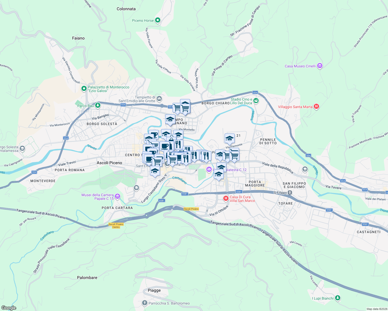 map of restaurants, bars, coffee shops, grocery stores, and more near 2 Via Pietro Alamanni in Ascoli Piceno
