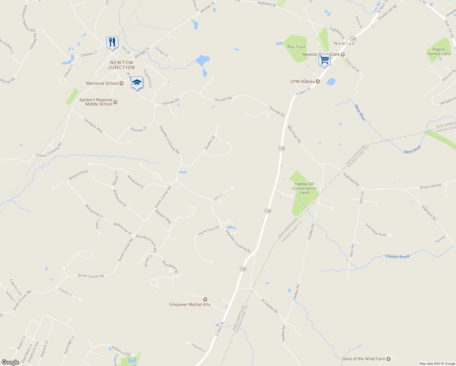 map of restaurants, bars, coffee shops, grocery stores, and more near 10 Zoe Lane in Newton