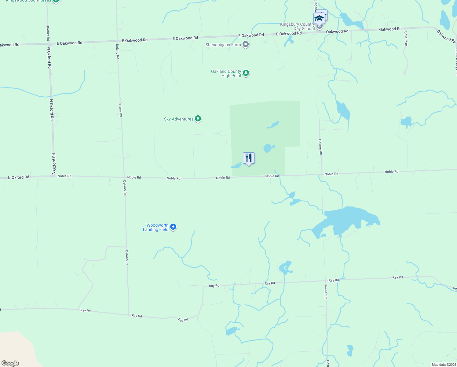 map of restaurants, bars, coffee shops, grocery stores, and more near 3643 Noble Road in Oakland County