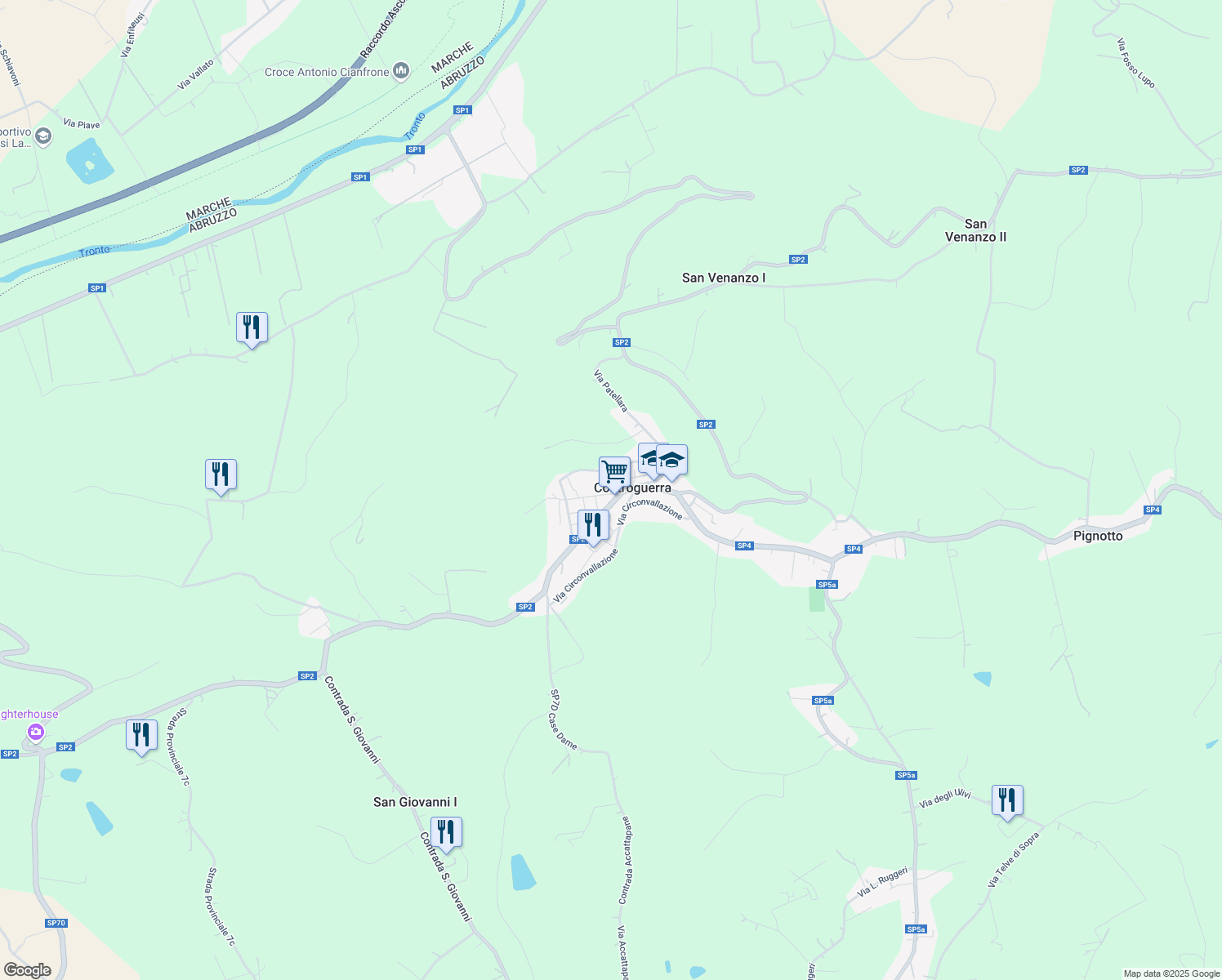 map of restaurants, bars, coffee shops, grocery stores, and more near 19 Via G.D' Annunzio in Controguerra