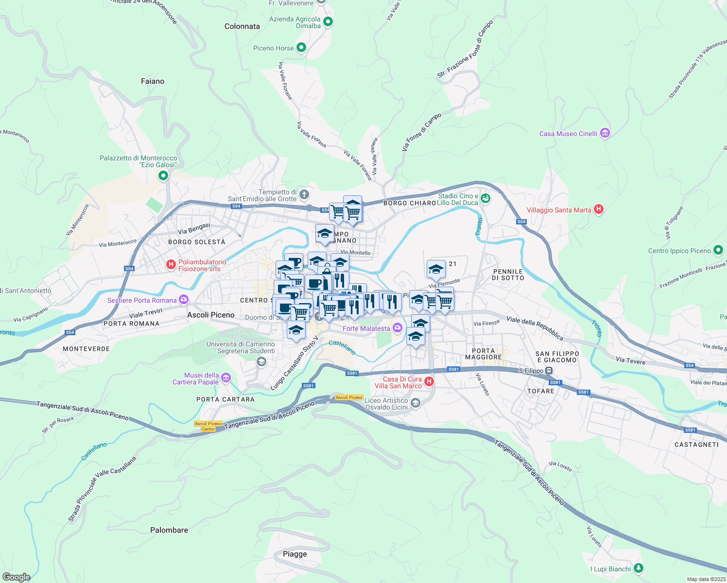 map of restaurants, bars, coffee shops, grocery stores, and more near 2 Via Pietro Alamanni in Ascoli Piceno
