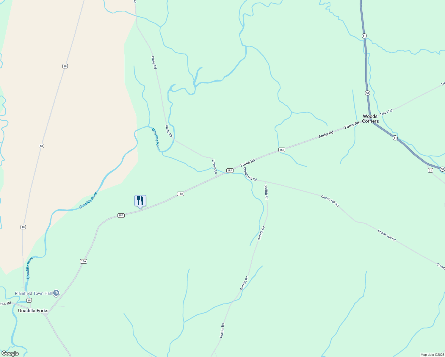 map of restaurants, bars, coffee shops, grocery stores, and more near 140 County Road 18A in West Winfield