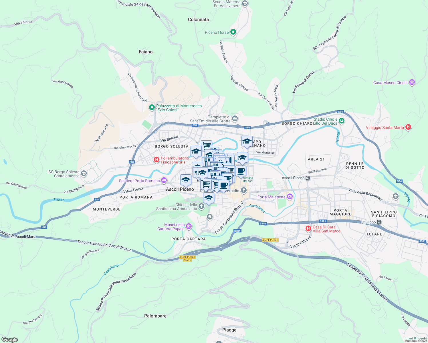 map of restaurants, bars, coffee shops, grocery stores, and more near 10 Via Marucci Pietro in Ascoli Piceno